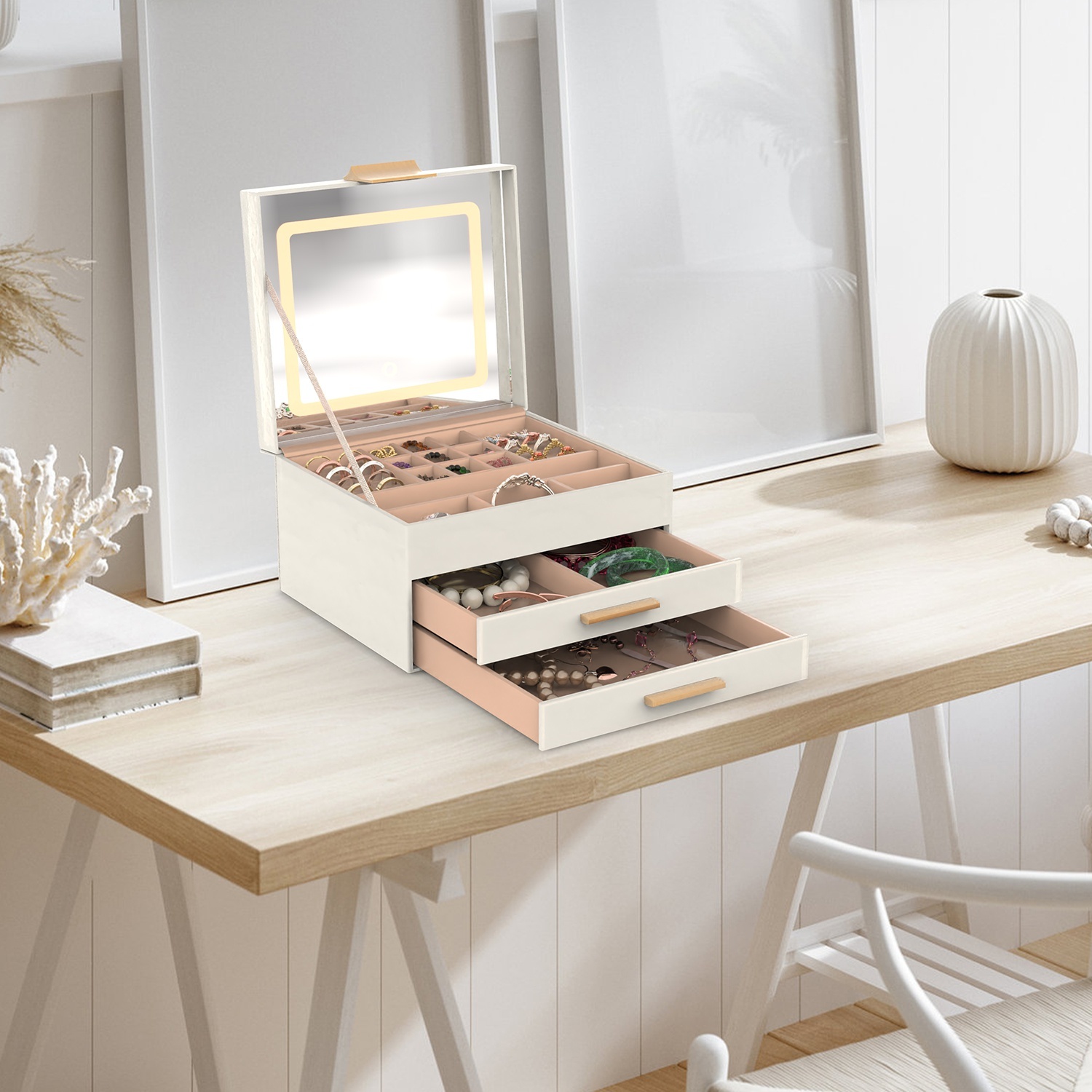 Luxe 3 Layer Jewelry Organizer with Led Mirror